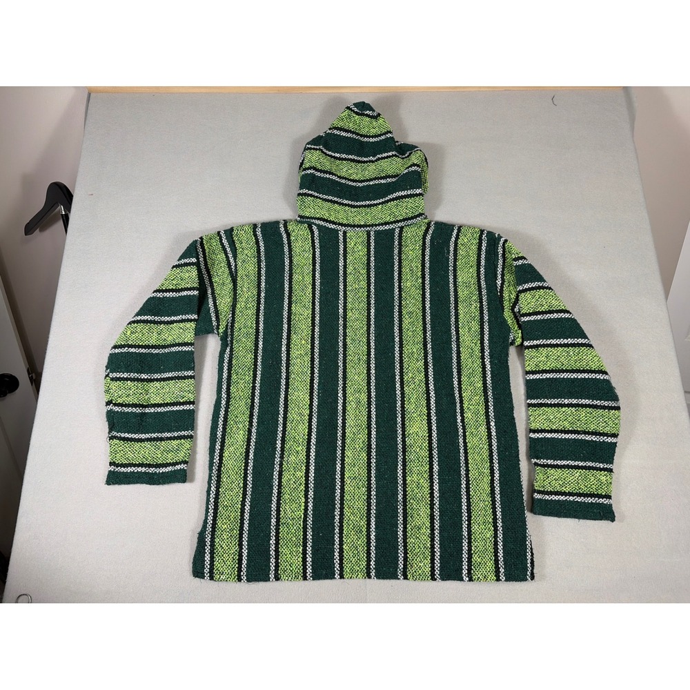 La Montana Baja Hoodie Mens Large Green Black Striped Mexican Drug Rug Pullover - Picture 6 of 9